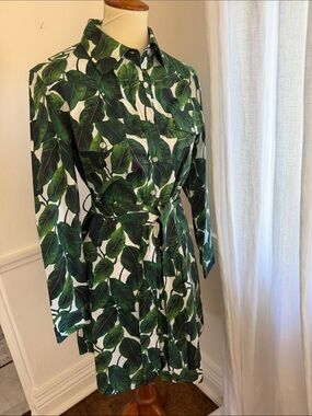 Milly Green Leaf Tropical  Print Shirt Dress